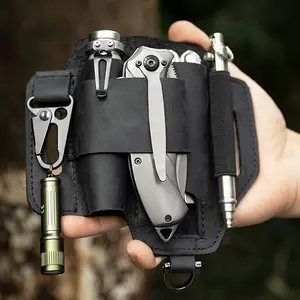 Handmade Genuine Leather EDC Multifunctional Tool Belt Pouch - Compact Tool and Flashlight Holster for Everyday Use - Work Tool Organizer Belt Bag - Men's Cowhide Pouch Gift