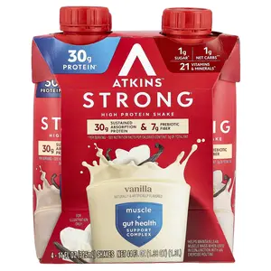 Atkins Strong, High Protein Shake, Vanilla, 4 Shakes, 11 fl oz (325 ml) Each
