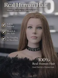 VIGGIO 100% Human Hair Training Mannequin Head, Medium Blonde, Realistic Shoulders, Bleach & Dye Safe, 25″, for Professionals