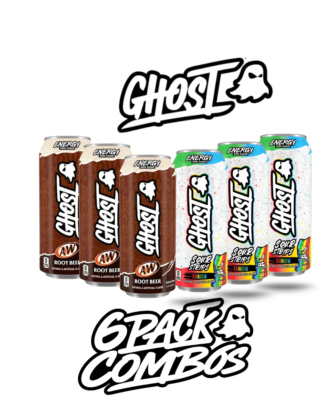 Ghost Energy Sports Beverage Combo Variety 6-Pack (16oz) - Sugar-Free, Low Calories, Carnipure L-Carnitine, Natural Clean Caffeine, 100mg delicios, Vegan, Energy Stamina Boost, Sports Drink