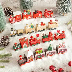 Hot Christmas Decoration Wooden Four-Section Small Train DIY Scene Desktop Display Ornament Day Gift Desktop Assembly Ornaments