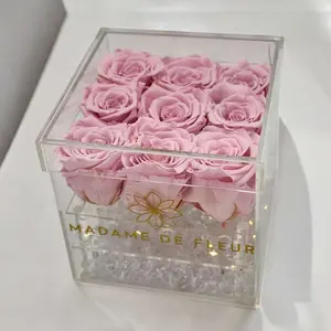 Small Acrylic Square Box - Preserved Roses