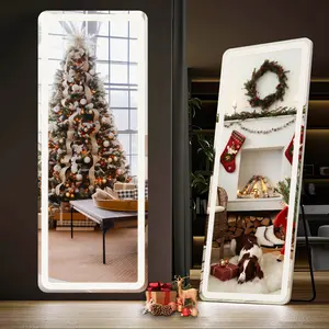 Moderw Full Length Mirror with LED Lights, 71"x26" Floor Mirror with Stand, Dimmable, 3 Color Lighting, Wall Mounted or Free Standing LED Mirror, Full Body Dressing Mirror