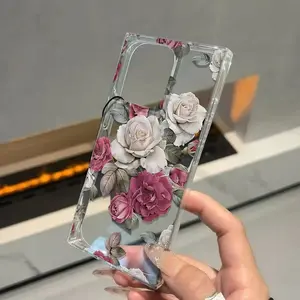 1 piece Fashion square design rose print anti-drop shockproof all-inclusive mobile phone case for iPhone 16pro Max/16pro/16plus/16/15/14/13/12 Cute and fashionable Halloween Valentine's Day Christmas gift