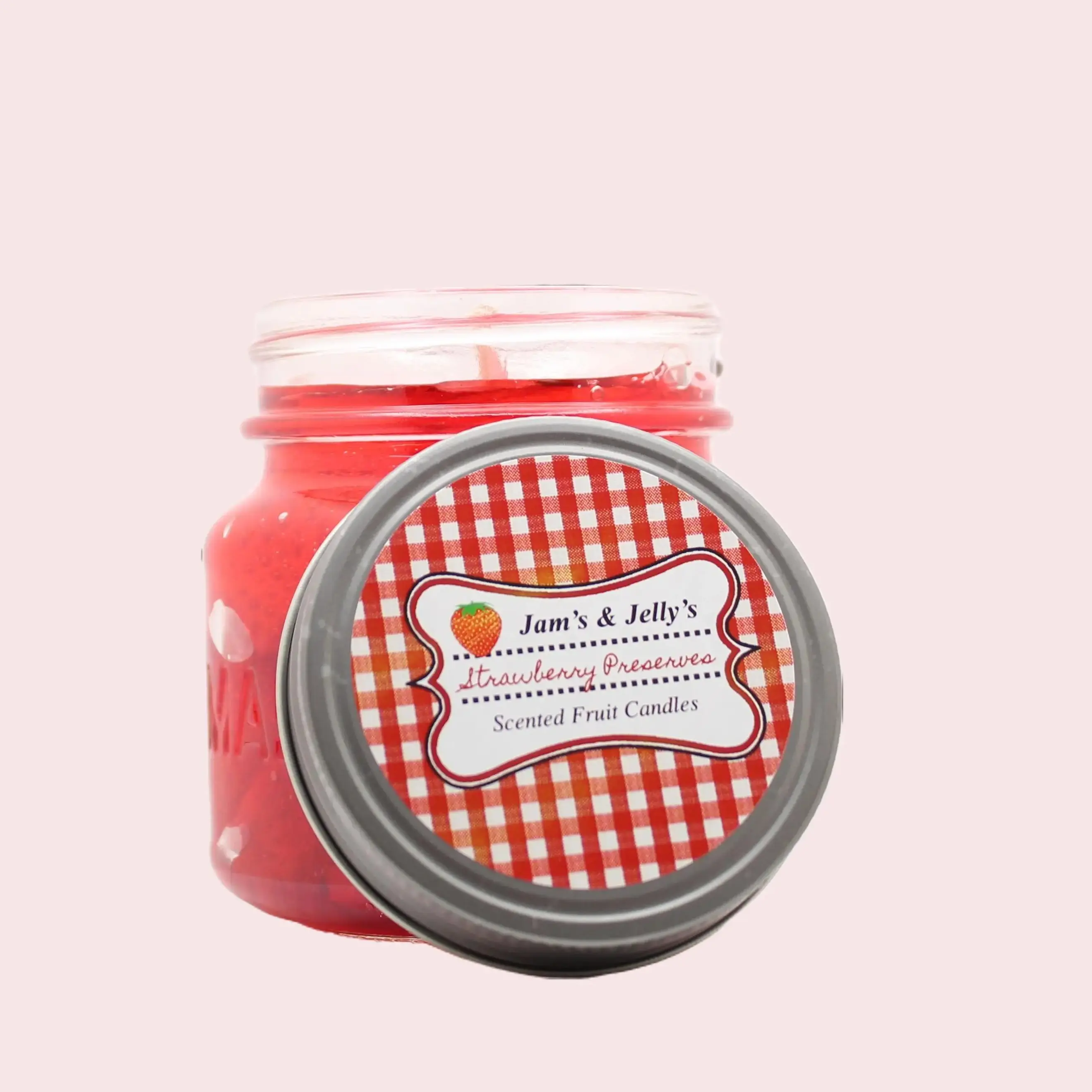 Jam's & Jelly's Strawberry Preserves Scented Gel Candle - 8oz Jar Long Lasting Burn Hand Poured in USA Scented Fruit Candles