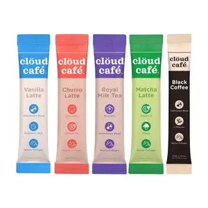 Cloud Café Korea Collagen-Infused Coffee & Tea Sampler Set - Vanilla Latte Flavor - 5 Sachets - Cold Brew Matcha Royal Milk Tea Churro Latte Variety Pack - Beverage