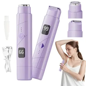 Rechargeable 2-in-1 Bikini Shaver with LED Display - Purple Color, USB Charging, 2 Attachments, 100% Satisfaction