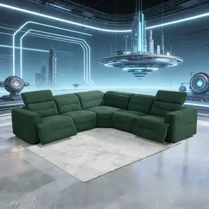 Green Flannel 5-Piece Recliner Sofa Set, Soft Plush Living Room Furniture, Comfortable Modern Home Couch