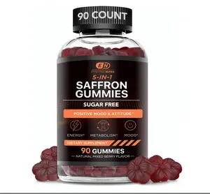 Saffron Gummies | Sugar-Free Supplement with Vitamin D2, Passion Flower, St. John’s Wort & GABA | Positive Mood, Digestion, Energy | Natural Berry Flavor, Made in USA (90 Count)
