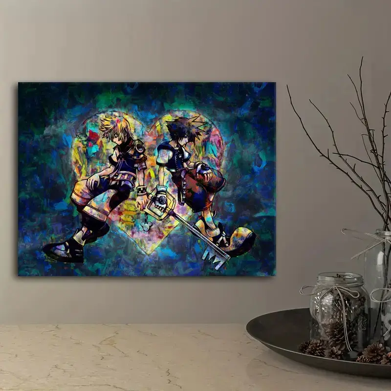 1 piece/set canvas painting print poster,Classic abstract anime pop art, Modern Art Design, Artwork,Sora and Roxas Keyblade Kingdom Hearts,gift for video game lovers, bedroom,living room,office,wall decoration,room decor,Santa