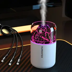 1 piece of simulated volcanic lava mini humidifier, with colorful ambient lights, car-mounted aroma diffuser, suitable for bedroom, living room, office, to increase air humidity and relieve indoor dryness