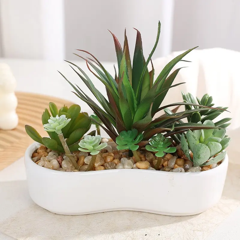 Realistic Ceramic Dual-Pot Succulent Plant Pottery, No Watering Required, Nordic Style Desktop Greenery Decor, Indoor Plants Decor, Living Room Desk Mini Healing Fake Flower Ornament, Artificial Plants