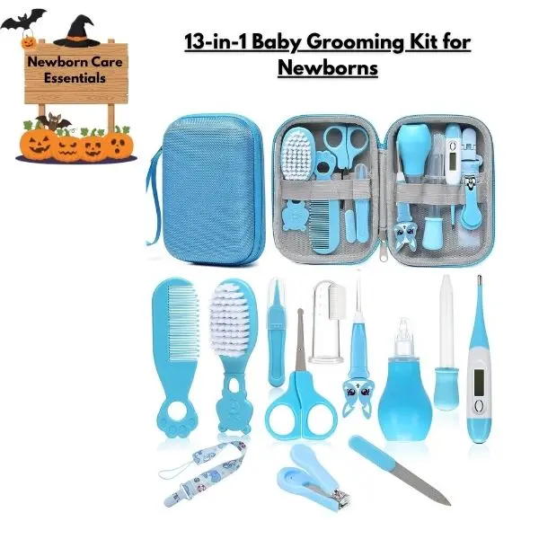 13-in-1 Baby Grooming Kit for Newborns, Complete Baby Healthcare & Nursery Care Set with Nail Clippers, Hair Brush, Nasal Aspirator & Thermometer, New Parent Must-Have, Baby Shower & Halloween Gift