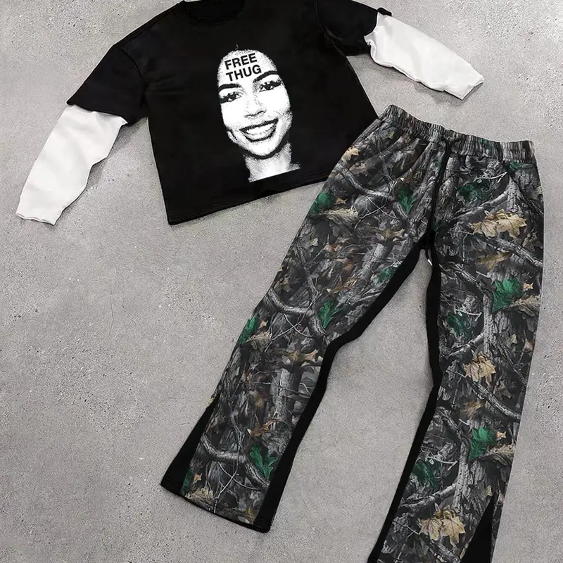 Men's Letter Print Tee & Pants Two-Piece Set, Regular Fit Casual Outfit Set Casual Fashion Cozy Round Neck Long Sleeve Top & Trousers for Daily Outdoor Wear, Men's Clothing for Fall & Winter, Casual Streetwear Set