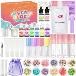 DIY Lip Gloss Making Kit - All-in-One to Make Your Own Lip Care Gloss Set with Clear Base, Pigments, Glitter, Tubes, Fun Creative Gift for Women Girls Makeup Lovers in Christmas Birthdays