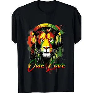 Jamaican Roots Reggae Music Lion Of Judah Rasta Reggae Lion T T Shirt Same Style for Men And Women 2025 Summer Short Sleeved Printed Pure Crew Neck All Season Vintage Regular Fit Breathable Sweat Wicking and Soft Suitable for Daily Commutes Lounging