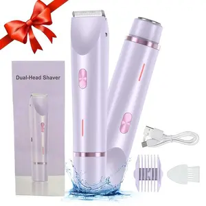 2 in 1 Electric Face Shaver for Women, 1 Set Waterproof Wet & Dry Use Body Razor, Rechargeable Hair Removal Machine for Bikini Legs Arm Underarm Face, Valentine's Day Gift