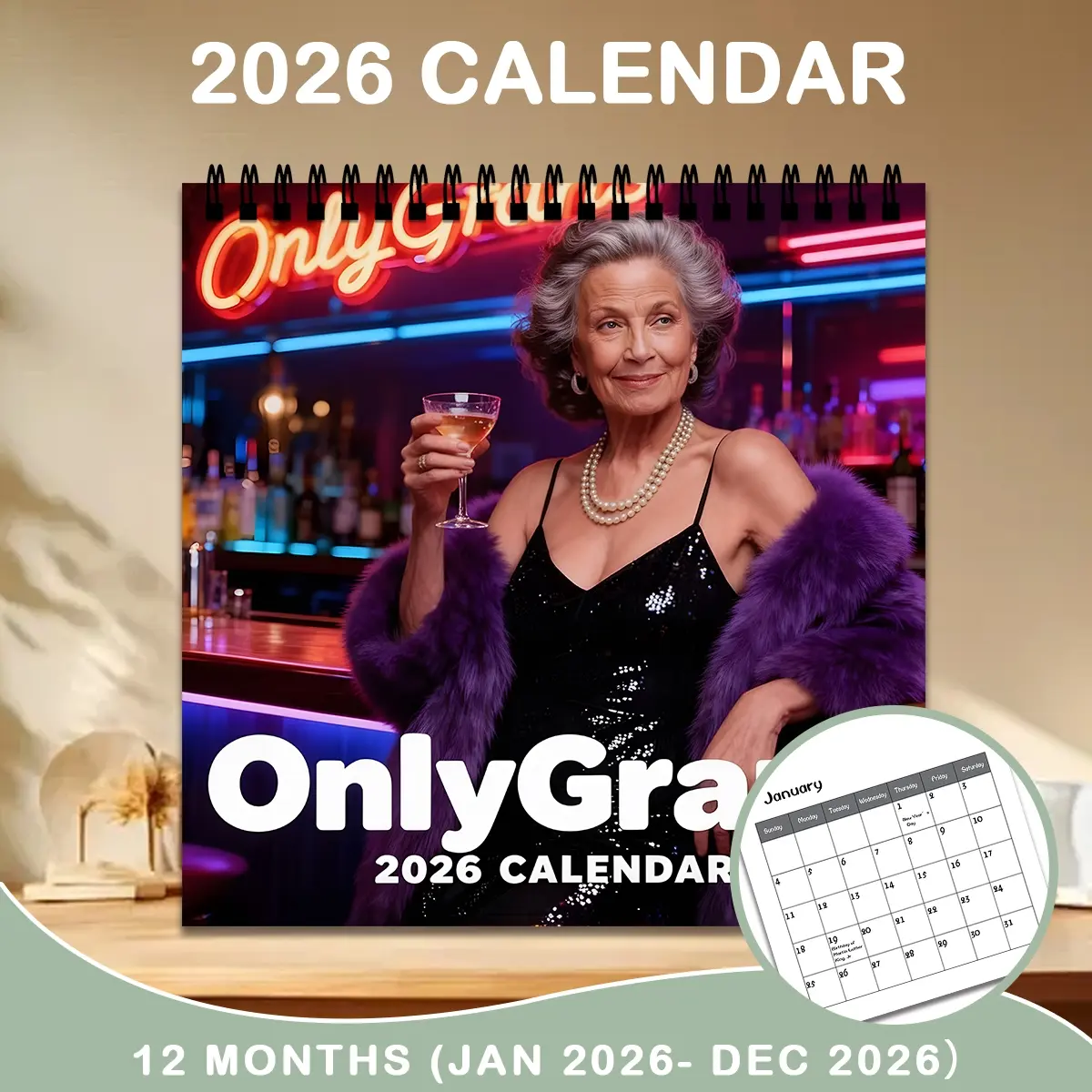 2026 Grandmother Theme Wall Monthly Calendar Planner, 12 Months Colorful Illustrations, 7.9in X 7.9in Perfect Size, Cute Art Decor Gift for Home Office Lovers