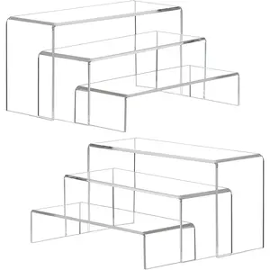 Display Risers, 6 count(7.9"L~8.3"L~8.7"L) Rectangular Clear   Collectibles Display Stands Suitable for Retail Shoe    Pop Figures