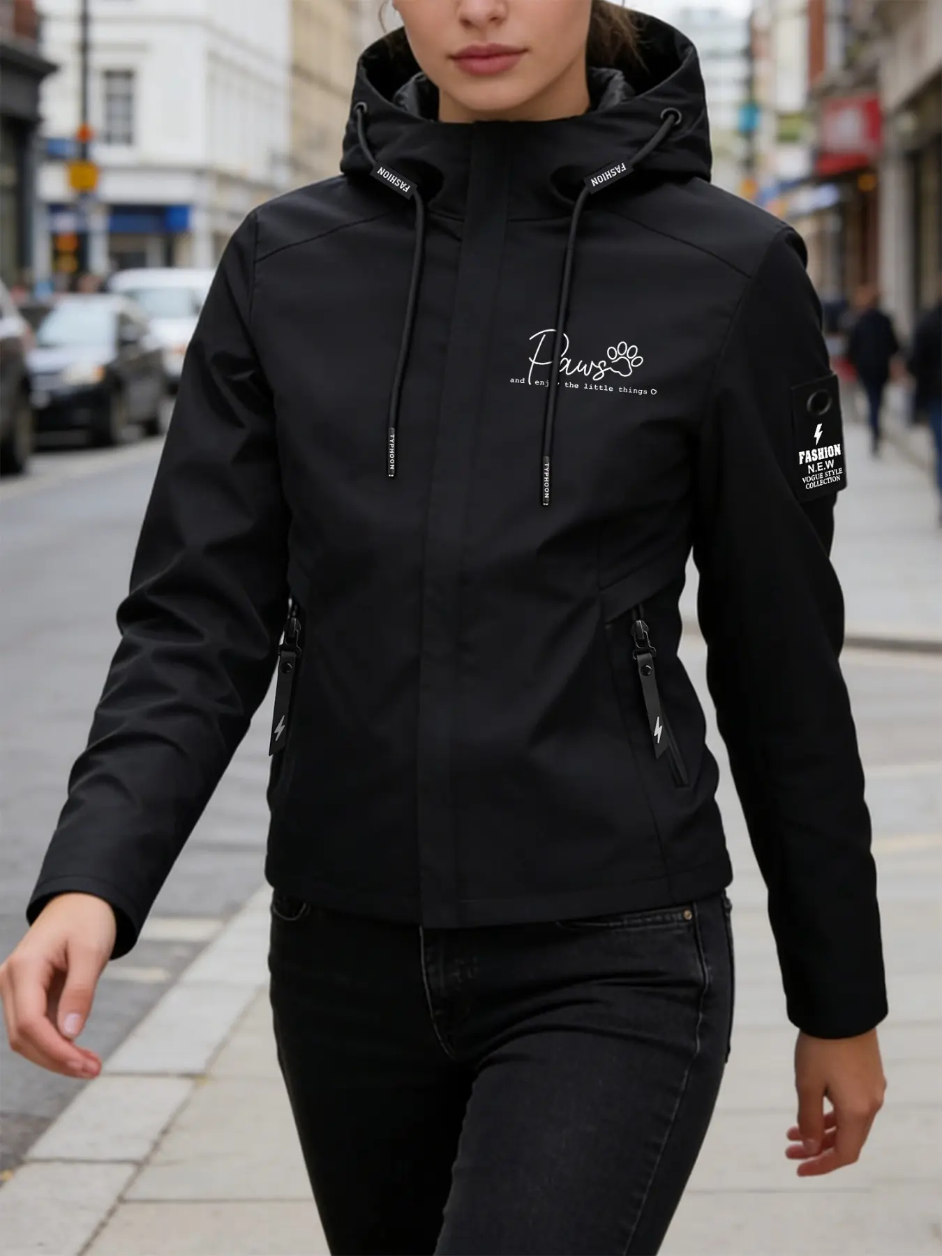 Women's Hooded Windbreaker Jacket "Paws" Paw Print Outdoor Windproof Jacket Multi-Color Options Stand Collar Loose All-Season Warm Wind Coat Ideal for Daily Commute Hiking Climbing Wear Soft Comfortable Breathable Machine Washable