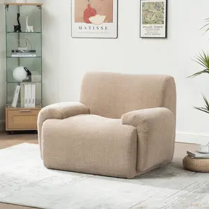 42" Wide Modern Upholstered Chenille Vertical Stripes Accent Chair, Boneless Single Sofa Chair, Armchair Comfy Reading Lounge Chair with Deep Seats for Living Room Bedroom Apartment, Dorms, Taupe