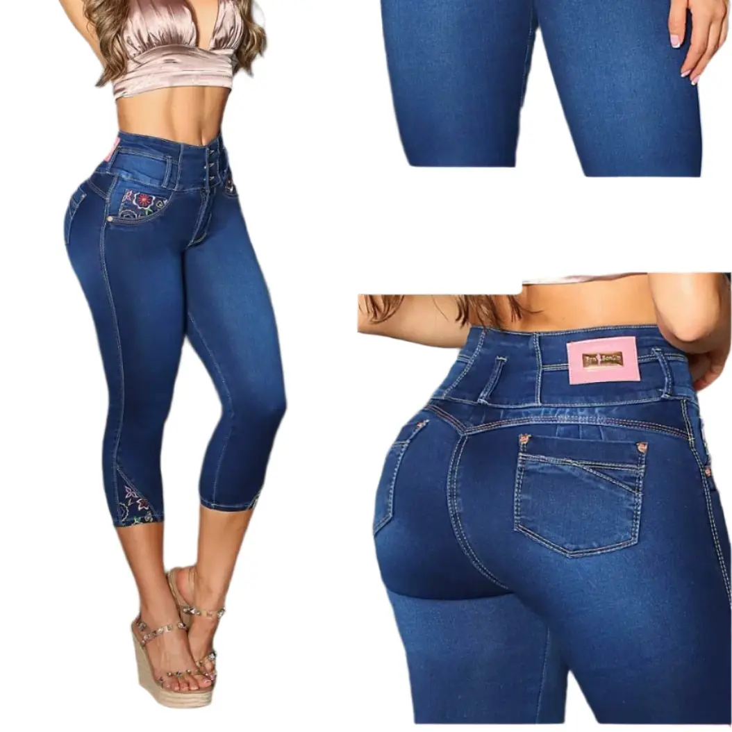 Jean's Cintura Alta Colombianos Compression Denim, High Waist Women's Bottom Trouser Pants Streetwear Love Comfort Fabrics Womenswear Skinny Slim 7502