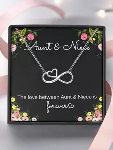 Aunt & Niece Infinite Heart Pendant Necklace with Card for Women, Birthday Gift, Christmas Gift, Anniversary Party Gift, Jewelry Gift, Minimalist Fashion Style, Includes Box and Card, Pendant Necklace, Love Heart Necklace