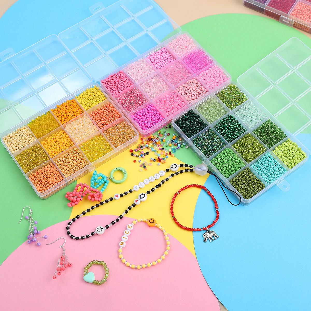 3mm Multicolor Glass Seed Beads Kit 12 Grid Organizer Box ≈6000pcs for DIY Bracelet Necklace Jewelry Making