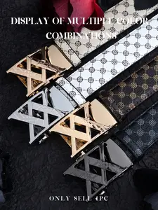 New Genuine Leather Automatic Buckle Business Belt, Fashion Print Men's Waistband, Casual Trendy Pants Belt, Street Style Belt, All Seasons