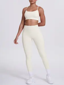 Women's Sportswear, Cross-Bound Yoga Bra Pocket Fitness Long Pants Set, Running Training 2-Piece Suit, Plain Style All-Season Wear