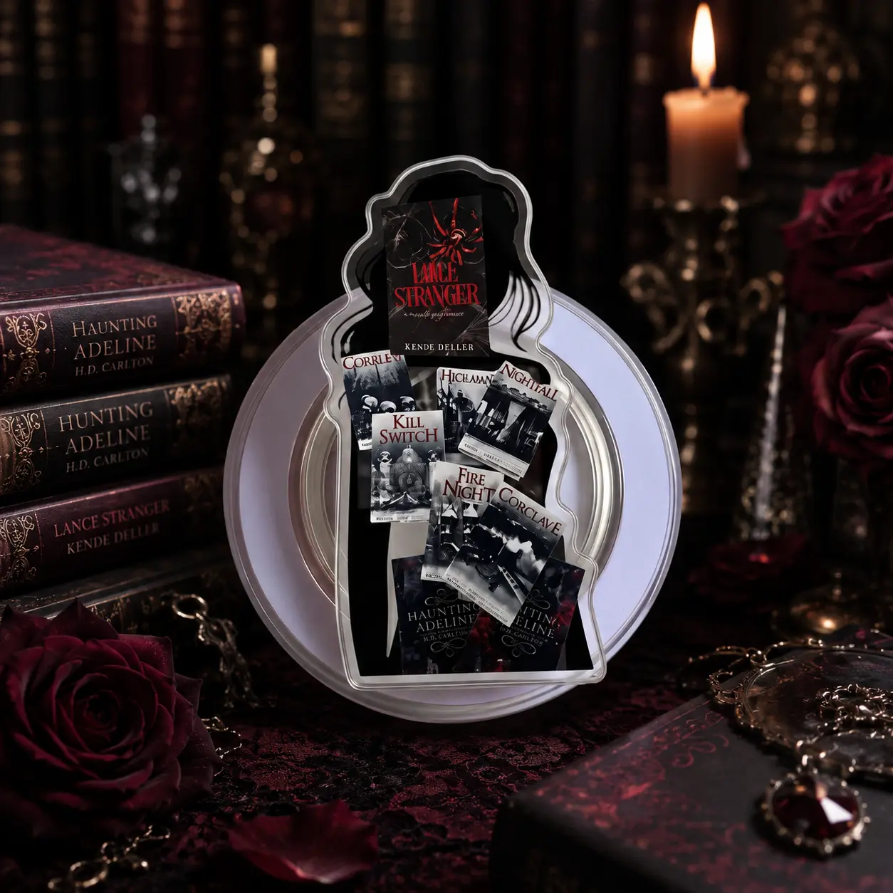 2D Acrylic Dark Romance Books Phone Grip - Gothic Woman Silhouette Collage Expandable Phone Stand Holder Anti-Drop Finger Grip