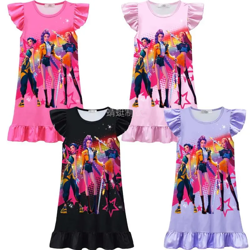Girls' New Casual All-Over Print Cartoon Nightgown, Novelty Sleepwear Top, Kids' Nightdress Robe, Nightgown/Robe
