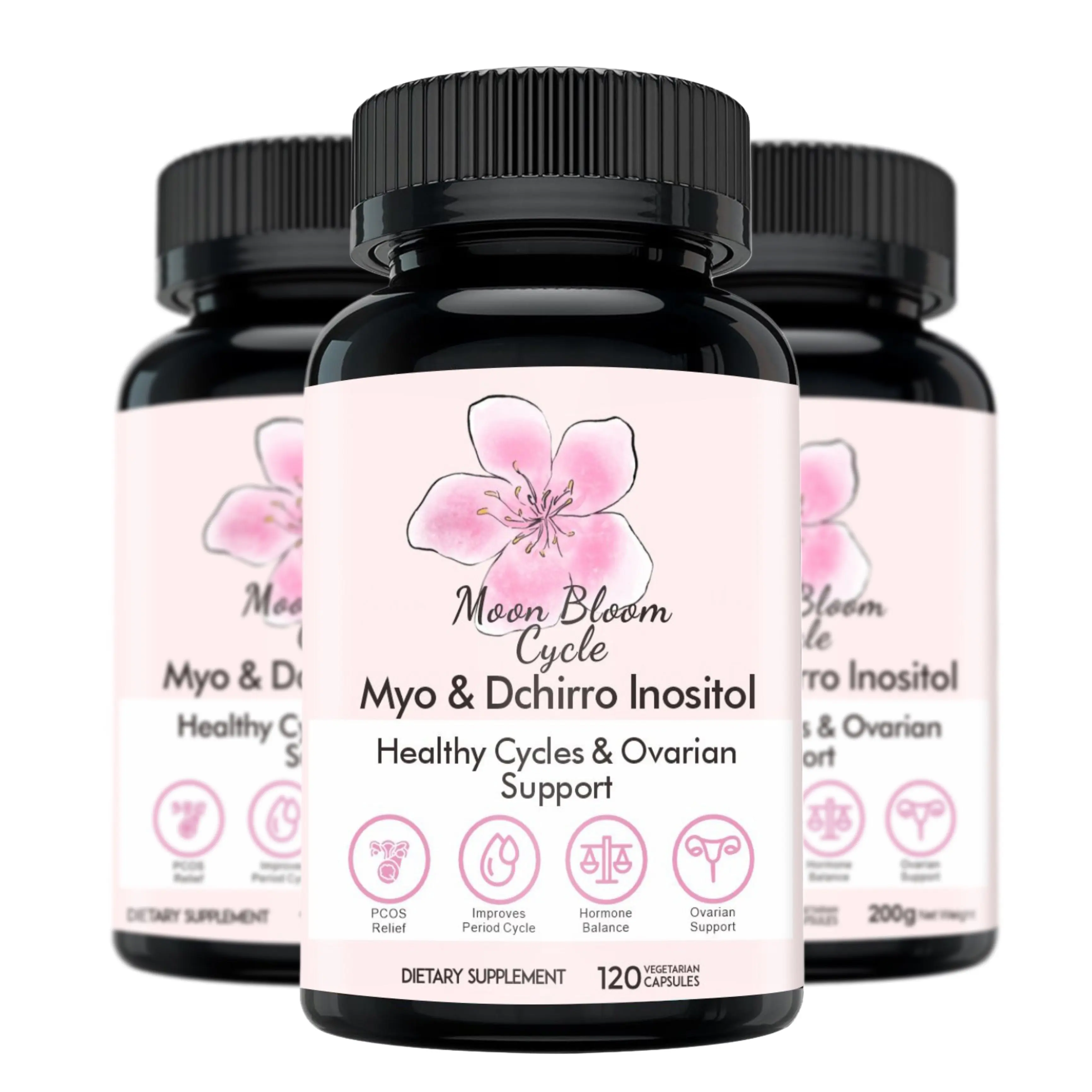 Moon Bloom Cycle Pills (3-Month Supply) | Myo-Inositol, D-Chiro Inositol, CoQ10, Vitamin D3, Vitamin B6, Vitamin B12, Folate & Magnesium Glycinate