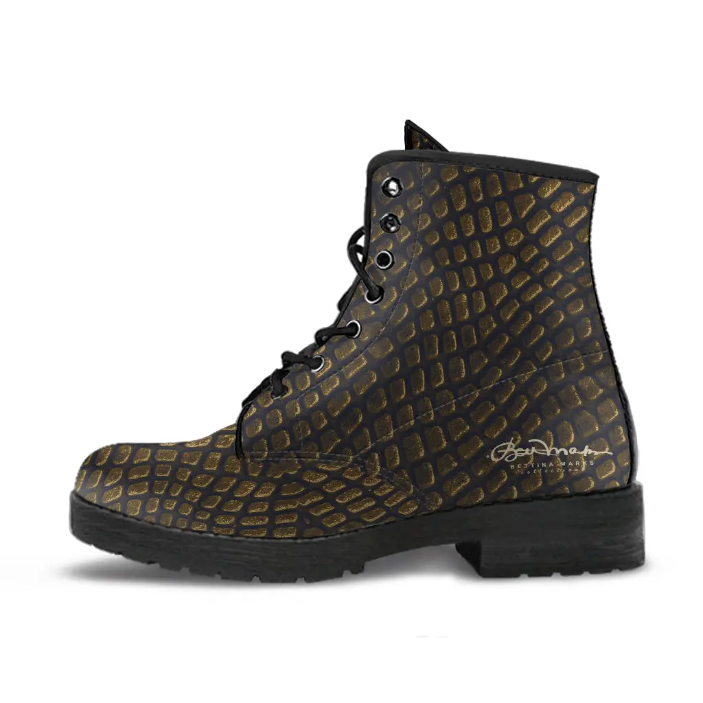 Bronze Crocodile Leather Boots (Vegan)