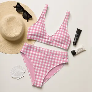 Pink Gingham Vintage High Waisted Bikini  Pink Plaid Swim Suit  Doll Movie Retro Plus Size Bikini Set  Couples Swim Costume  Barbara