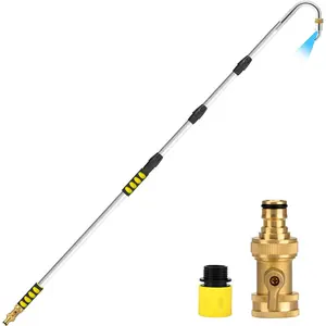 20FT Reach Gutter Cleaning Tools from Ground, Telescopic Rain Gutter Cleaners Tool with Hose Attachment and Heavy Duty Wand & Connecting Adapter