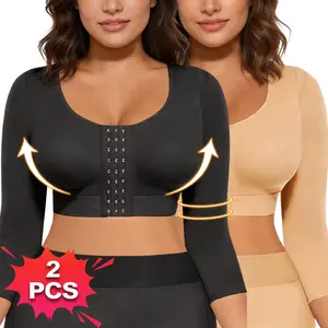 2PCS Arm Shaper for Women Post Surgery Arm Lipo Compression Sleeves Arm Front Closure Shapewear Bra Long Sleeves Front Entry Push Up Seamless Shapewear Body shaper