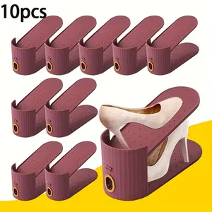 10-Piece shoe rack, vertical pattern with gold ring. Fashion color scheme. Save space, solve the problem of clutter, suitable for living room, dormitory, wardrobe. Durable PP material, supporting high heels, - Mother's Day