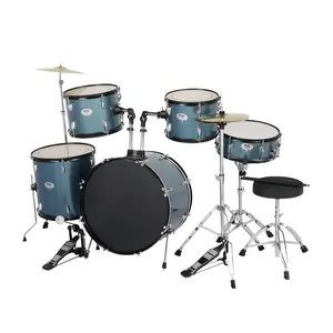 Full Size 5-Piece Adult Drum Kit – Black Drum Set with Cymbals & Stool