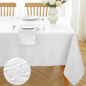 White Tablecloth Rectangle Textured Jacquard Spillproof Wrinkle Free Polyester Table Cloth,Washable Easy Clean Damask Table Cover for Dinning Wedding Christmas Holiday Party