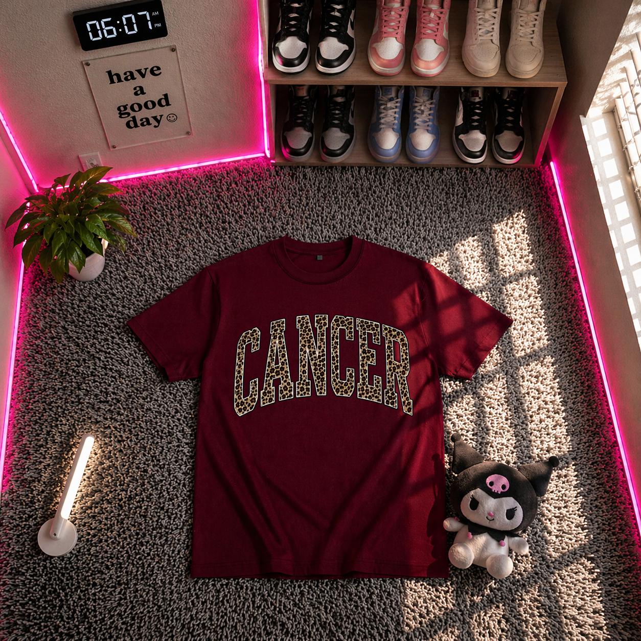 Cancer Zodiac Leopard Print T-Shirt Trendy Astrology Graphic Tee Unisex Horoscope Shirt Birthday Gift for Cancer Lovers Stylish Animal Print Casual Streetwear Fashion Top