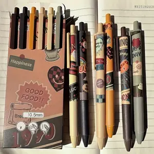 A Box of 6 Cute Vintage Gel Pens, Unique Pens, Retractable Gel Pens with 0.5Mm Black Ink for Smooth Writing, Perfect for Kawaii Stationery, Writing Diaries, And Office Or School Supplies, Pen Box Kits