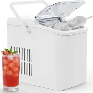 Ice Maker Machine with Handle, 26 lbs in 24 Hrs, 9 Ice Cubes in 6 Mins, Auto-Cleaning Portable Countertop Ice Maker with Basket & Scoop for Home Kitchen Camping RV