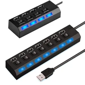 Converter, splitter, extender, hub, high-speed 4/7 port USB 2.0 converter, multiple USB ports, with LED light switch