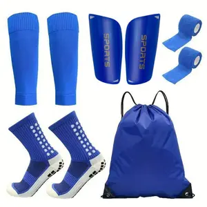 5-piece football equipment set (includes football socks, sock covers, shin guards, bandages, storage bag)