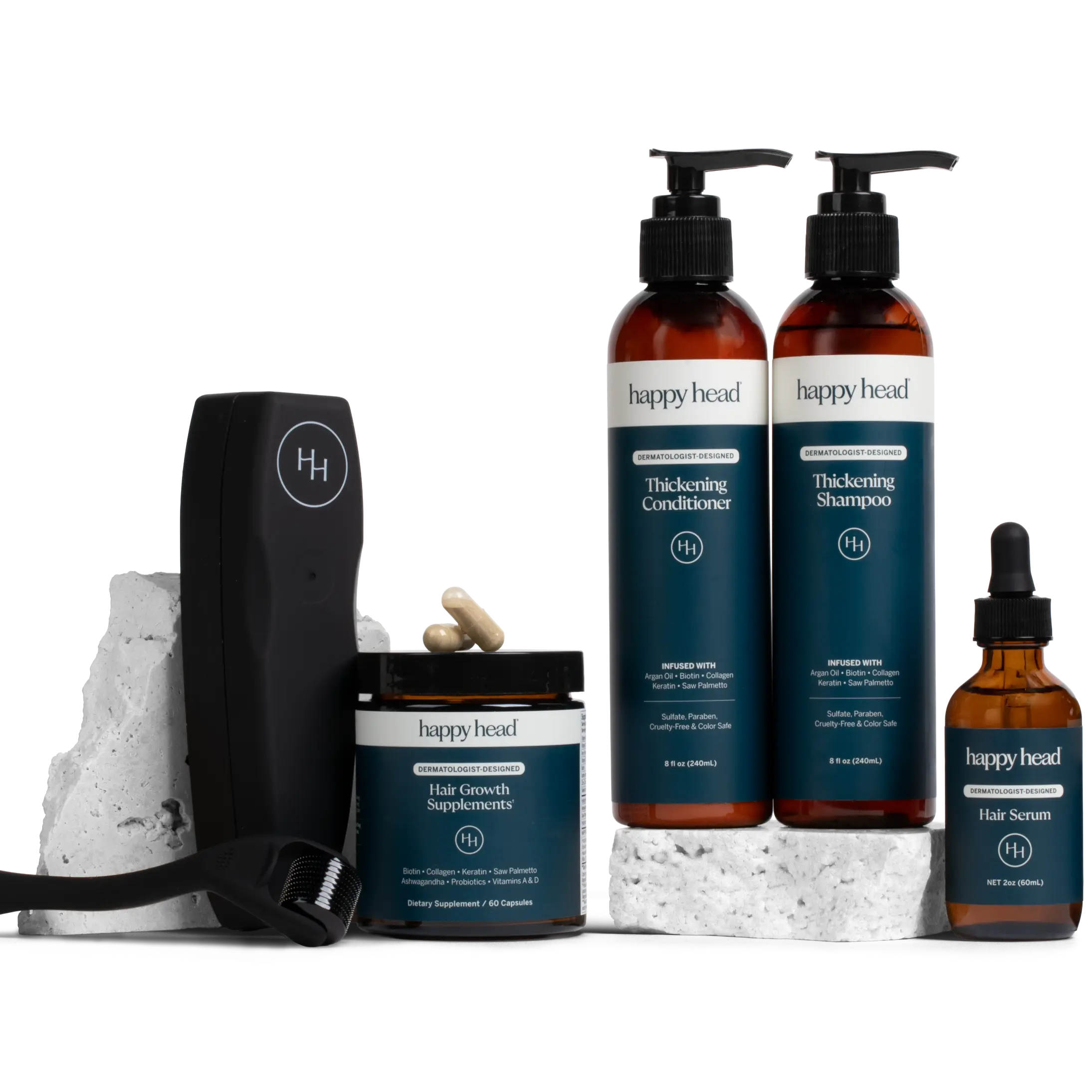 Happy Head Complete Hair Growth Gift Set, Hair Care System for Men with Thickening Shampoo, Conditioner & Daily Supplements with Biotin, Collagen, Saw Palmetto, Ashwagandha & Probiotics