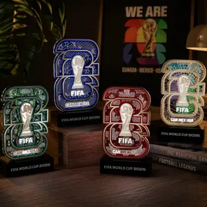 FIFA World Cup 2026 Official Licensed Collectible Display with White LED Glow – Soccer Memorabilia Gift for Men, Dad, Son, Fans – Man Cave, Bar, Desk Decor – USA CAN MEX Trophy outdoorfun