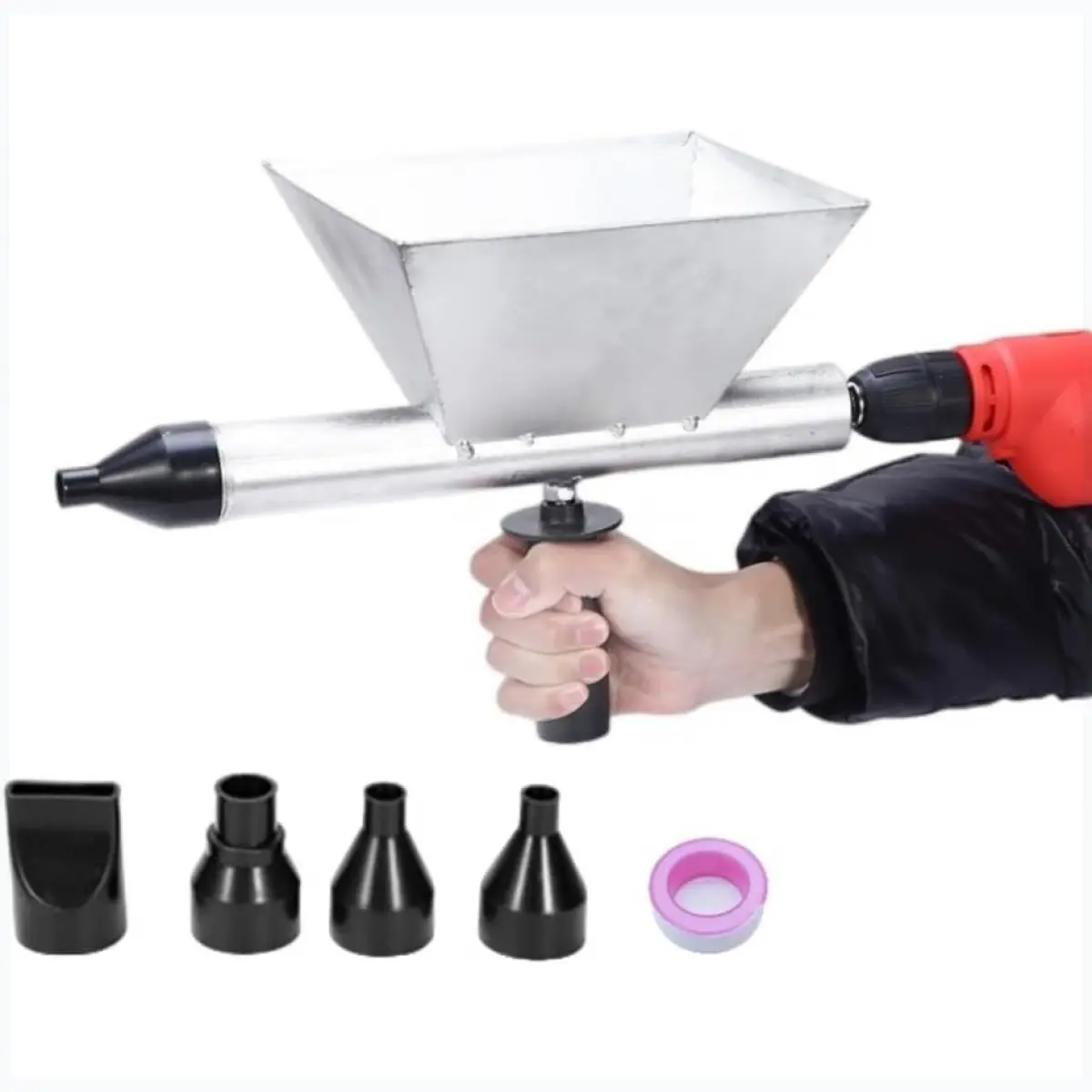 Portable Carbon Steel Electric Mortar Grout Gun - Wall Pointing Cement Caulking Sprayer with Threaded Interface, 4x Nozzles, Efficiency-Boosting Design (No Electric Drill)