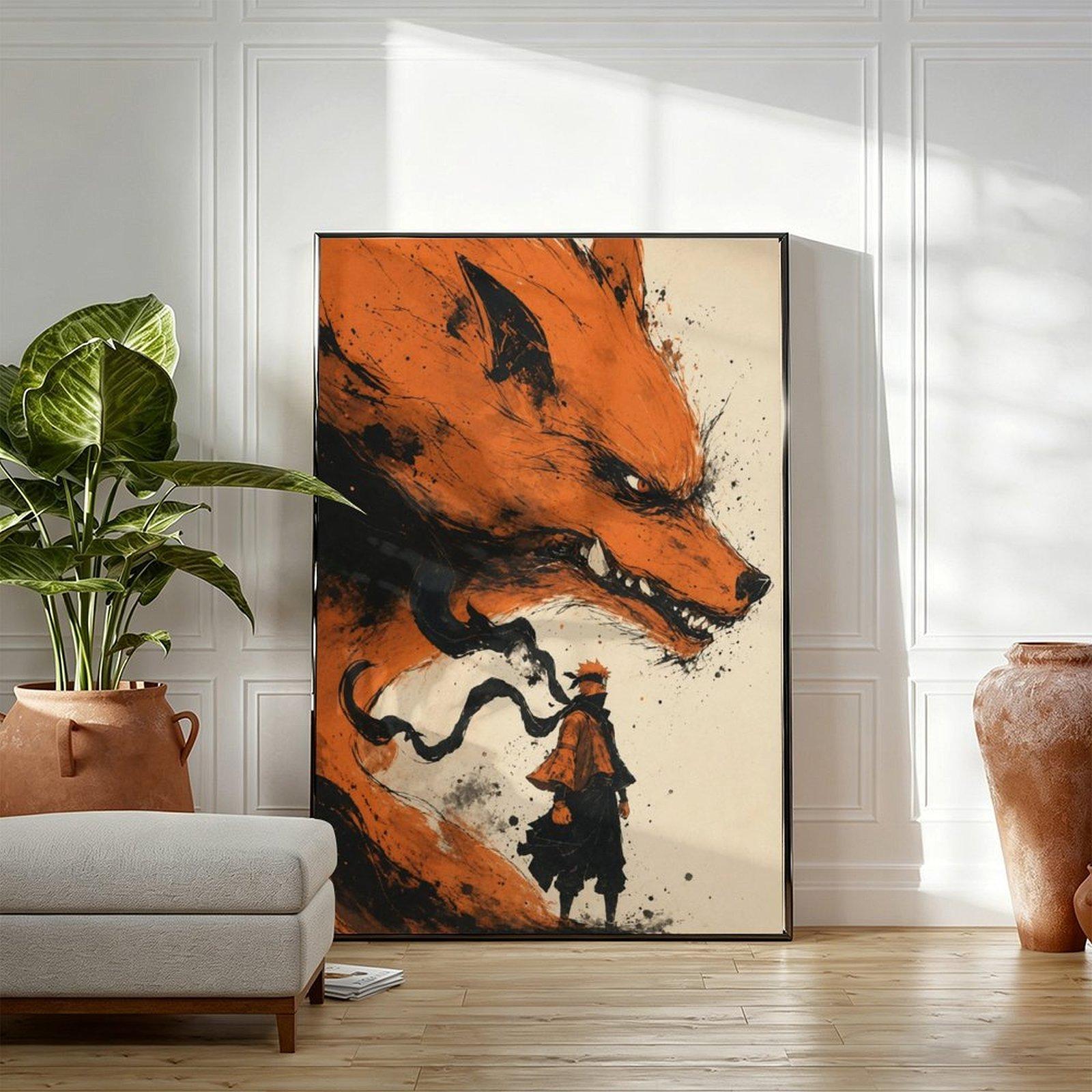 Naruto & Nine-Tailed Fox Canvas Wall Art Poster, Epic Anime Poster, Manga Inspired Room Decor for Bedroom, Gaming Room & Anime Fans