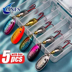 5pcs Copper Saltwater Fishing Lures -Spinner Spoon Bait Assorted Color with Lure Box, Ideal Fishing Gift for Angler
